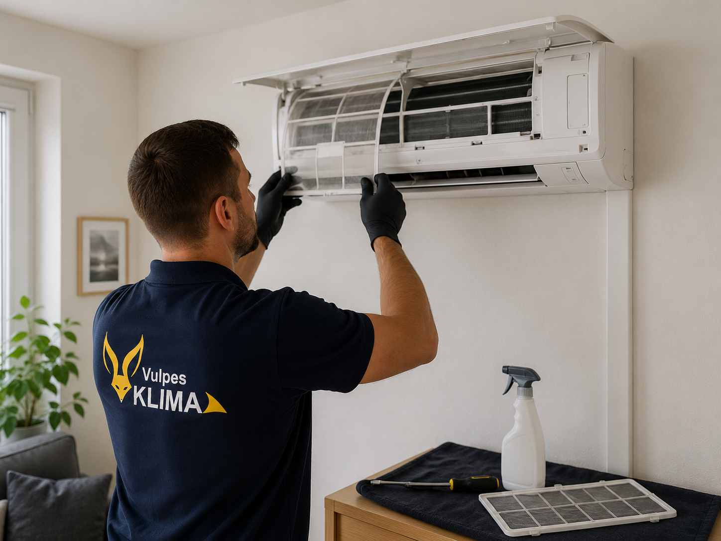 Klímakarbantartás és fertőtlenítés beltéri egység tisztításával